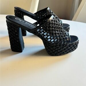 Cape Robbin Black Mesh Block Heel Mules